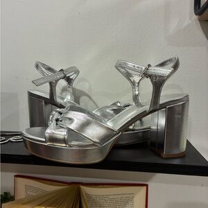 J.Crew silver platform ankle strap heels size 10